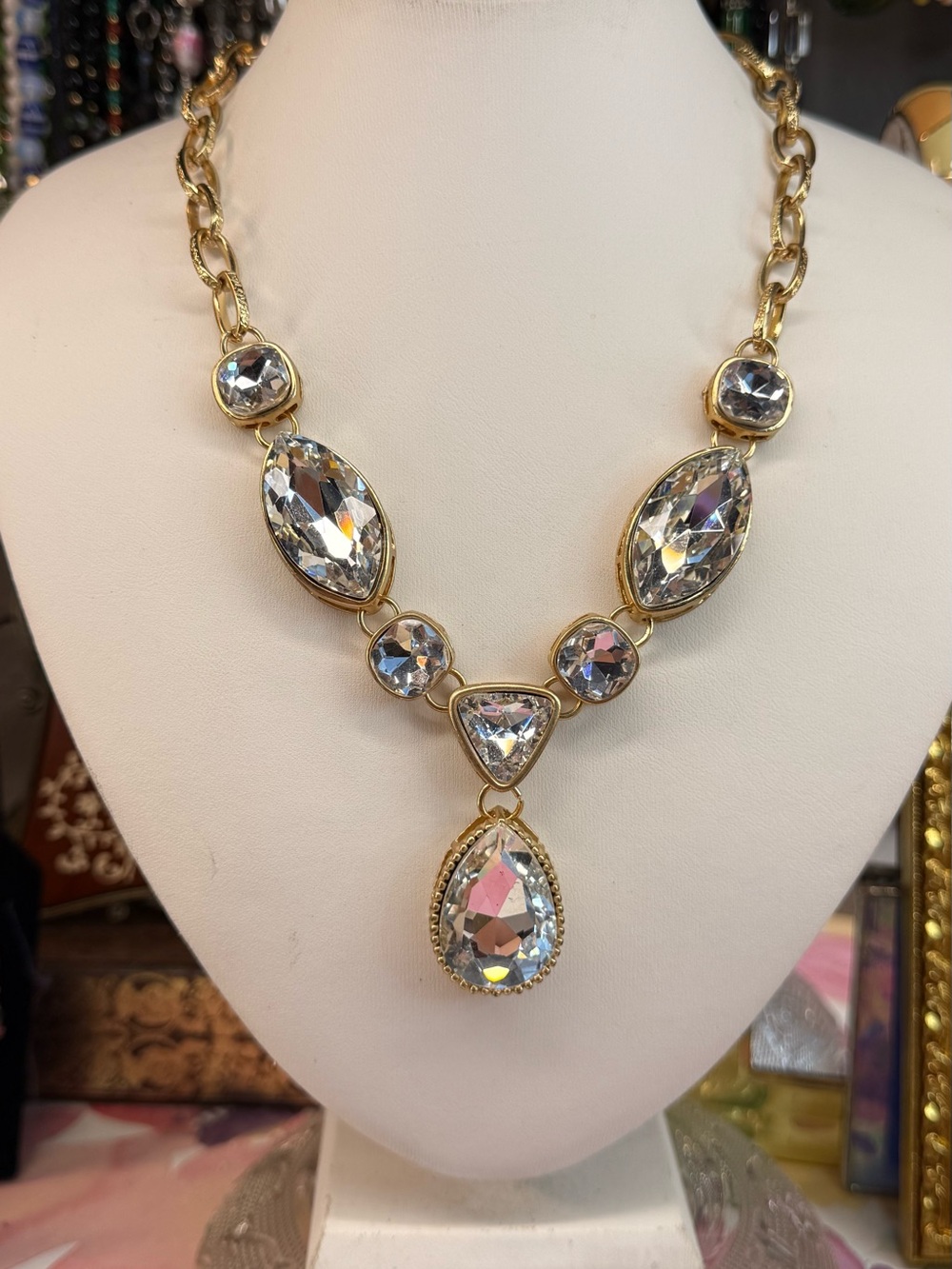 Gold-Tone Clear Crystal Statement Necklace